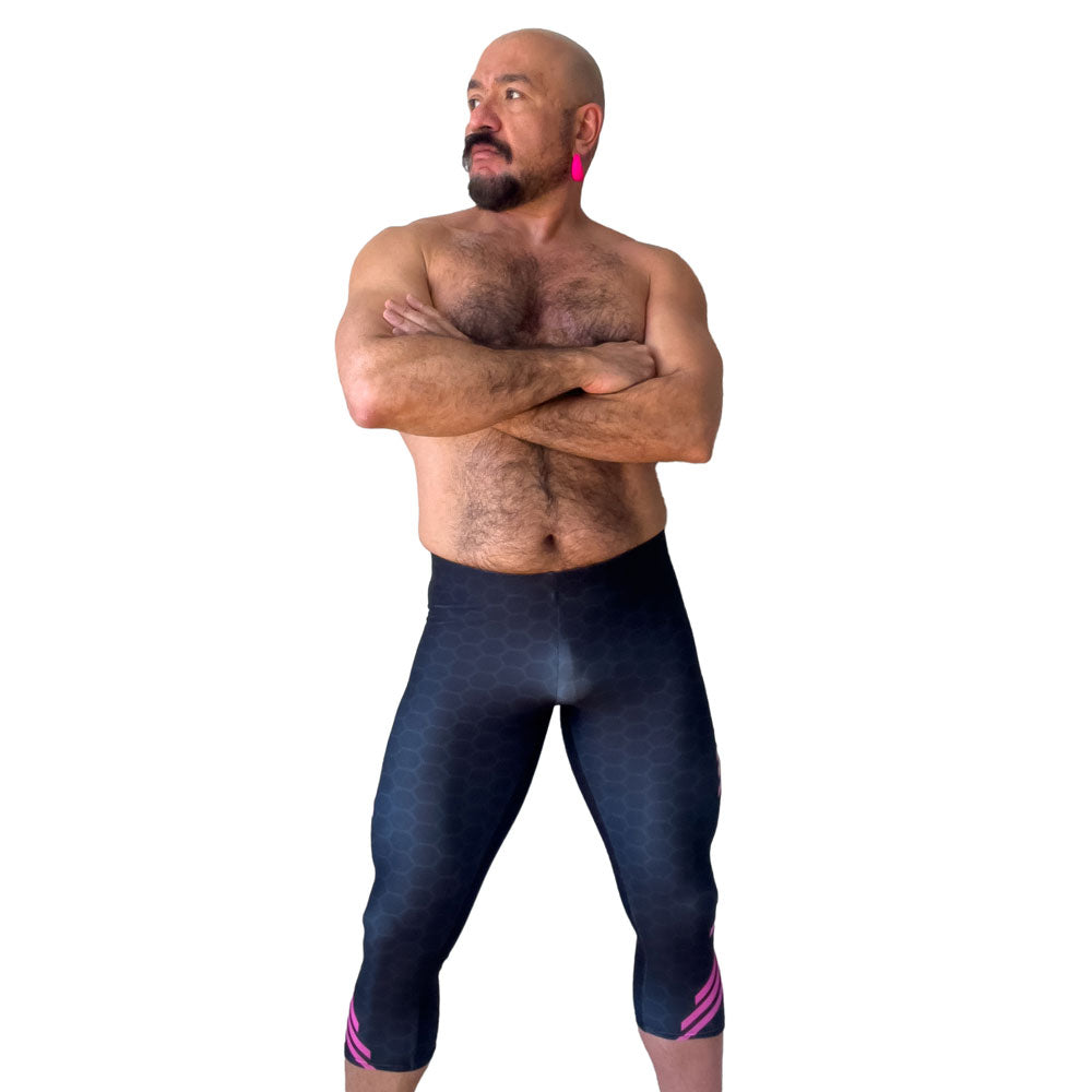 Classic Muscle Daddy Capri Bodybuilding Tights (Black/Pink)