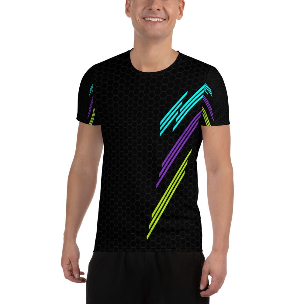 Classic Muscle Daddy Moisture-Wicking Workout T-Shirt (Black/80's Neon)
