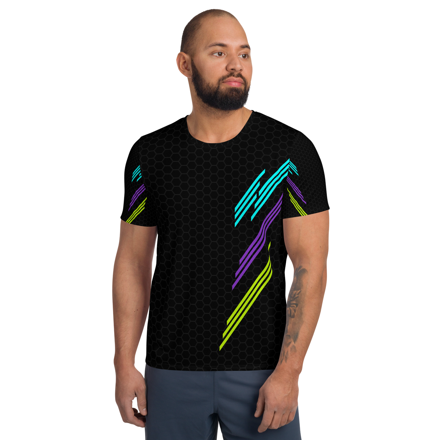 Classic Muscle Daddy Moisture-Wicking Workout T-Shirt (Black/80's Neon)