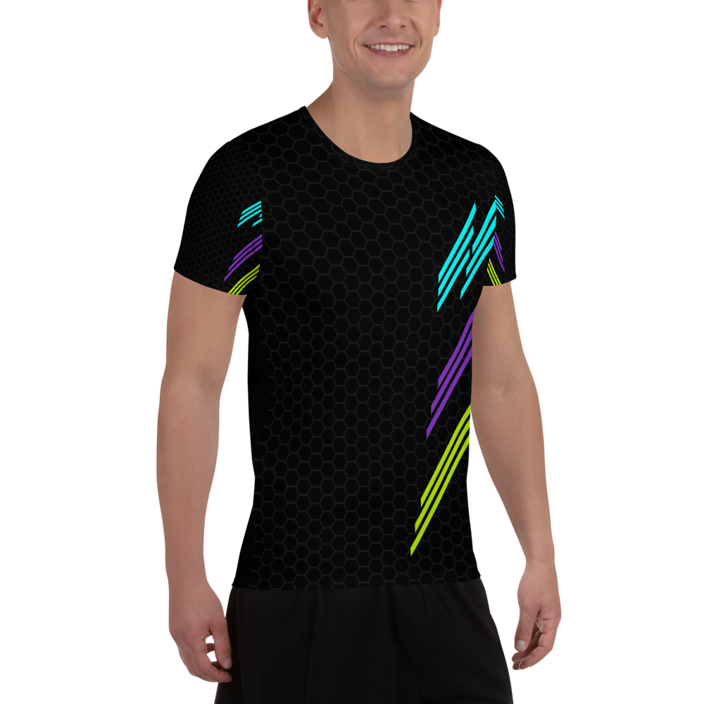 Classic Muscle Daddy Moisture-Wicking Workout T-Shirt (Black/80's Neon)