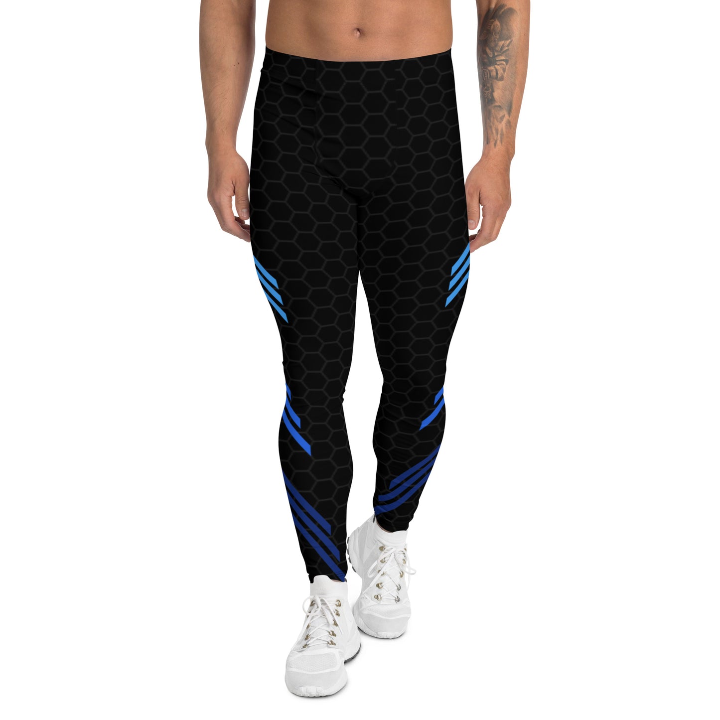 Classic Muscle Daddy High-Waisted, Plus-Size Bodybuilding Tights (Black/Blue)