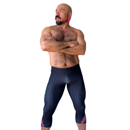 Classic Muscle Daddy Capri Bodybuilding Tights (Black/Pink)