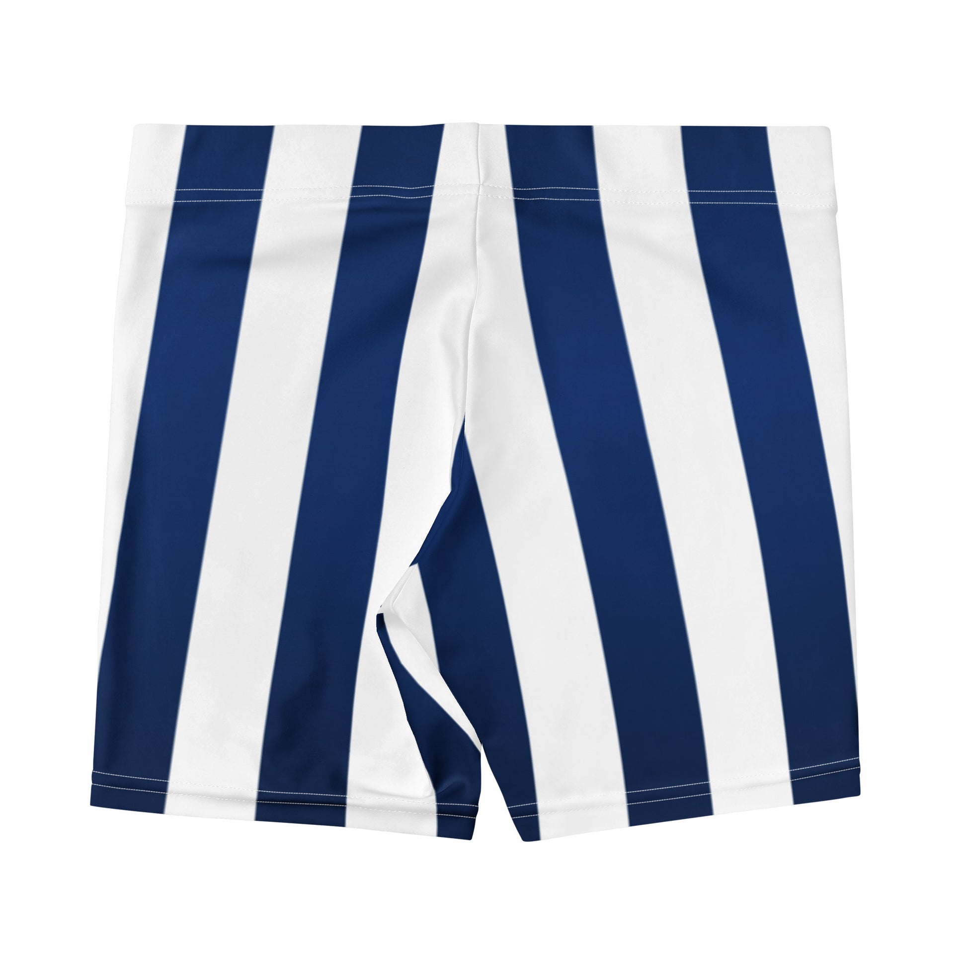 Spandex shorts with white and blue stripes