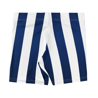 Spandex shorts with white and blue stripes