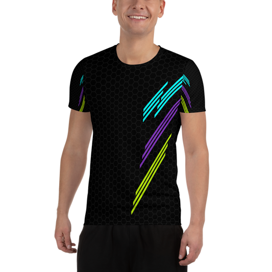 Classic Muscle Daddy Moisture-Wicking Workout T-Shirt (Black/80's Neon)