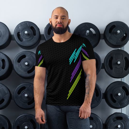 Classic Muscle Daddy Moisture-Wicking Workout T-Shirt (Black/80's Neon)