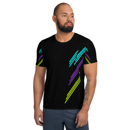 Classic Muscle Daddy Moisture-Wicking Workout T-Shirt (Black/80's Neon)