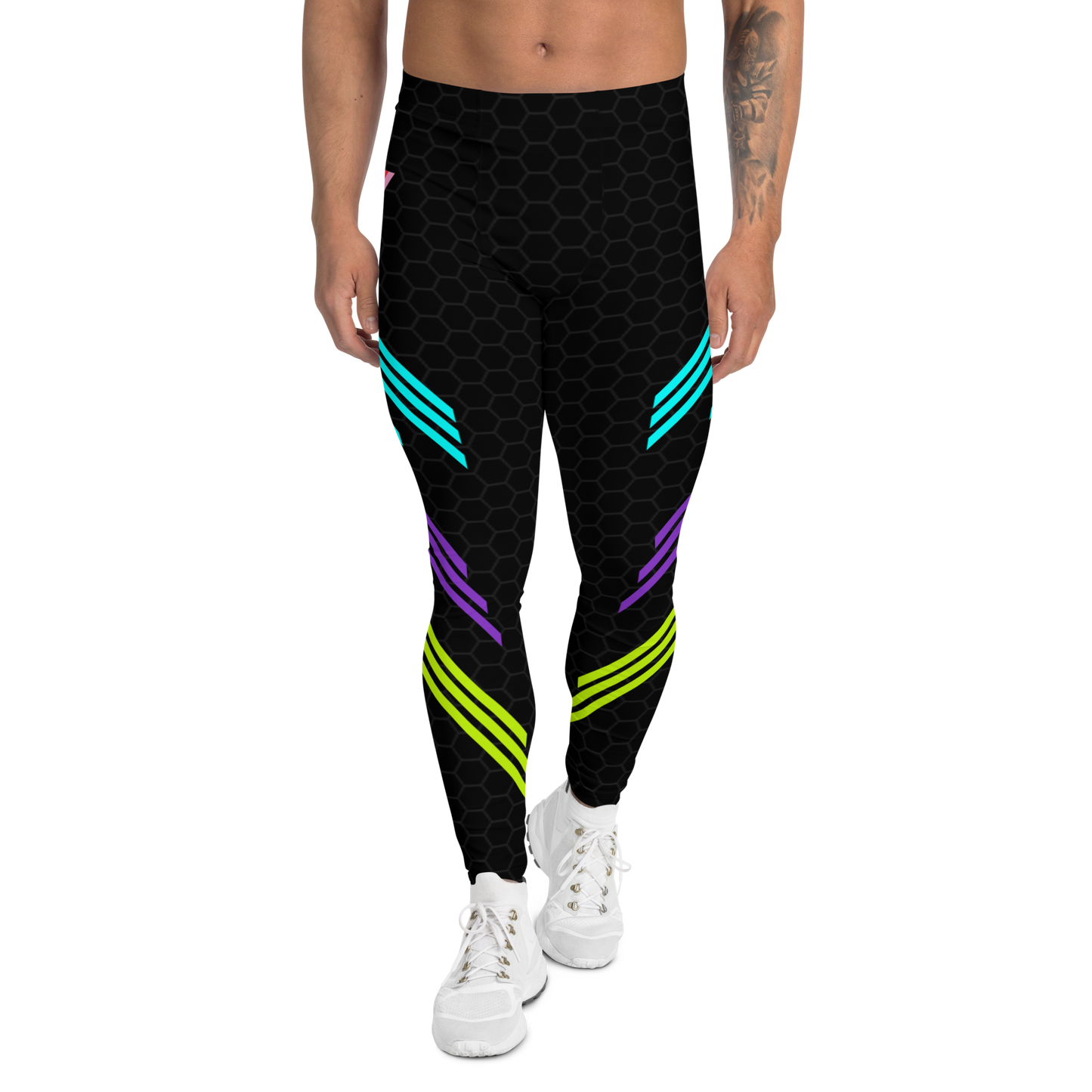 Classic Muscle Daddy Plus-Size/High-Waisted Bodybuilding Tights (Black/80's Neon)