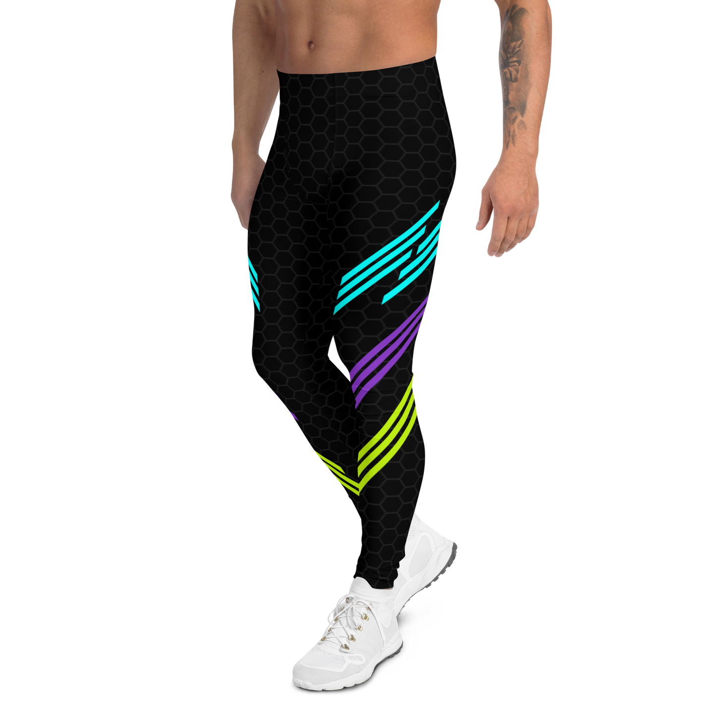Classic Muscle Daddy Plus-Size/High-Waisted Bodybuilding Tights (Black/80's Neon)