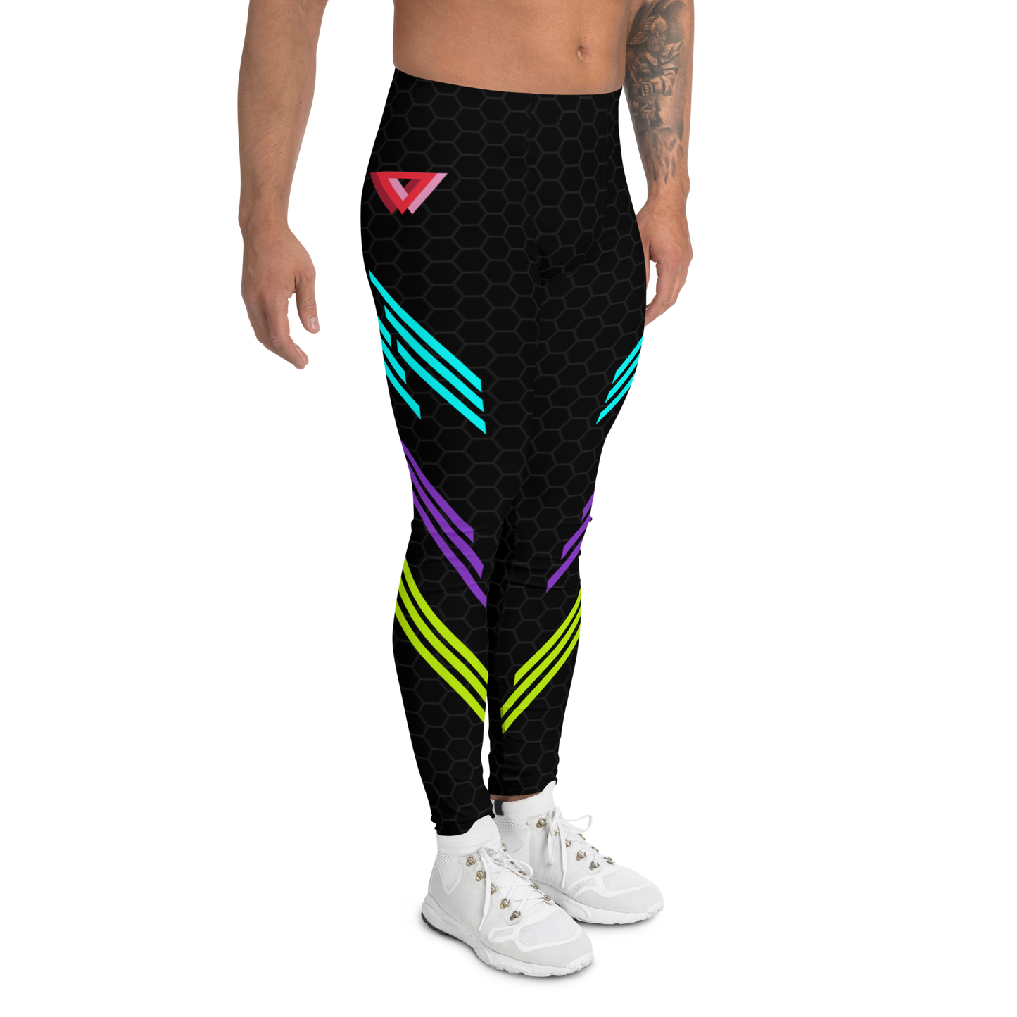 Classic Muscle Daddy Plus-Size/High-Waisted Bodybuilding Tights (Black/80's Neon)
