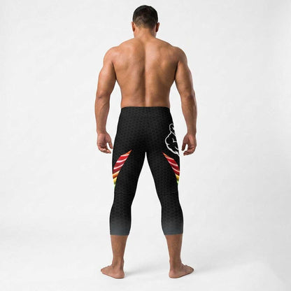 Queer Strength Capri Bodybuilding Tights by LED Queens—black honeycomb spandex with rainbow side panels and original Queer Strength mark. Unity '26 Pride Collection 2026.