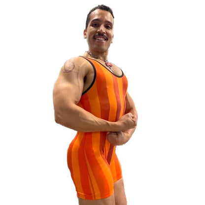80's Retro Blood Orange Wrestling Singlet