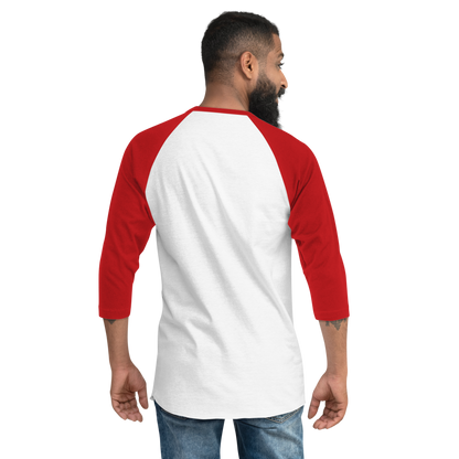 Xipe Totec 3/4 baseball tee: white body, red raglan sleeves, name printed in red across the chest.